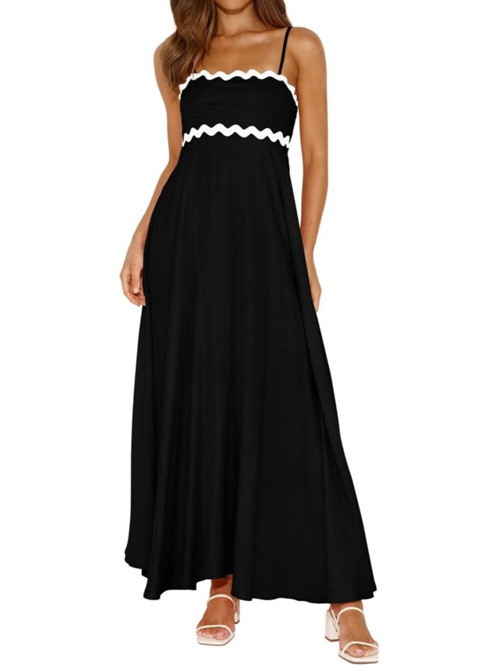 Women's Black Sleeveless Square Neck Casual Boho A LINE Imported Maxi Dress